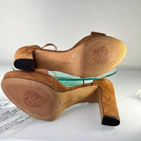 Vince Camuto Sathina Platform Heel Sandal 11 M Brown Suede Ankle strap dance - Picture 8 of 9